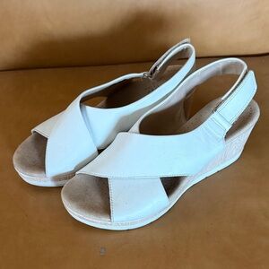Clarks Cream Platform Wedge Sandals